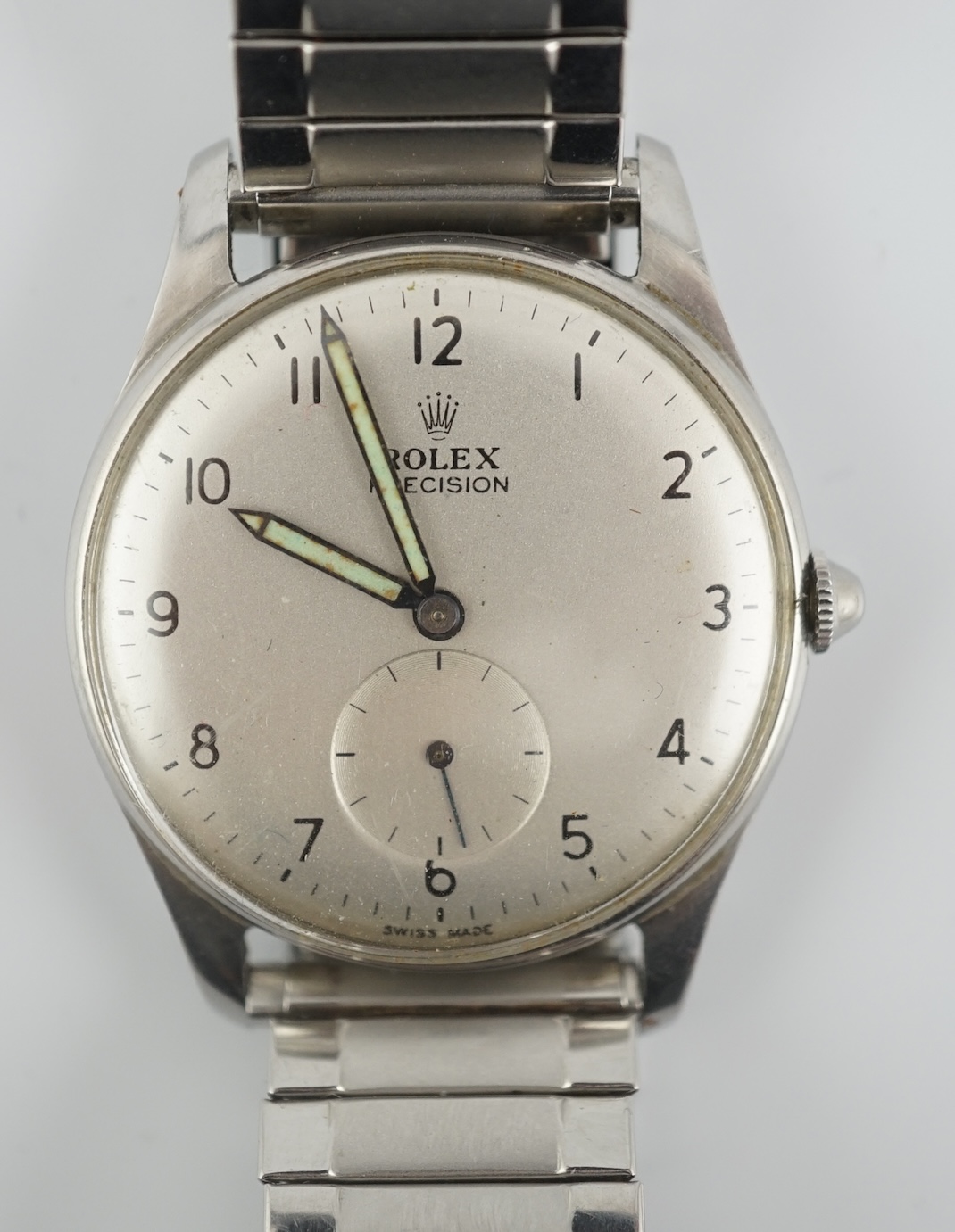 A gentleman's 1950's stainless steel Rolex Precision manual wind wrist watch